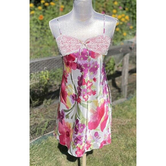 Morgan Taylor Other - Vintage Morgan Taylor Slip Dress Peignoir Robe Lingerie Set M Pink Floral Satin